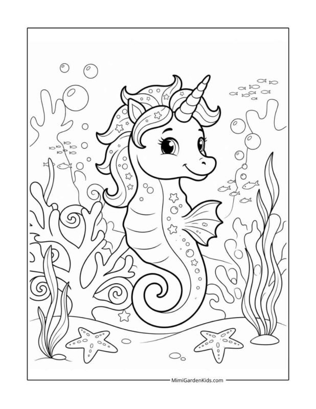 sea horse coloring page free printable