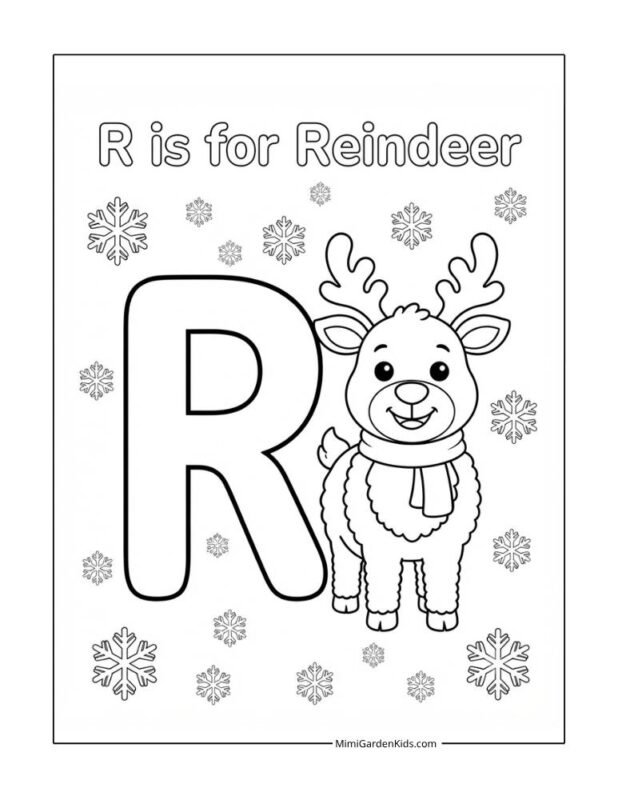 christmas alphabet coloring pages - R is for reindeer