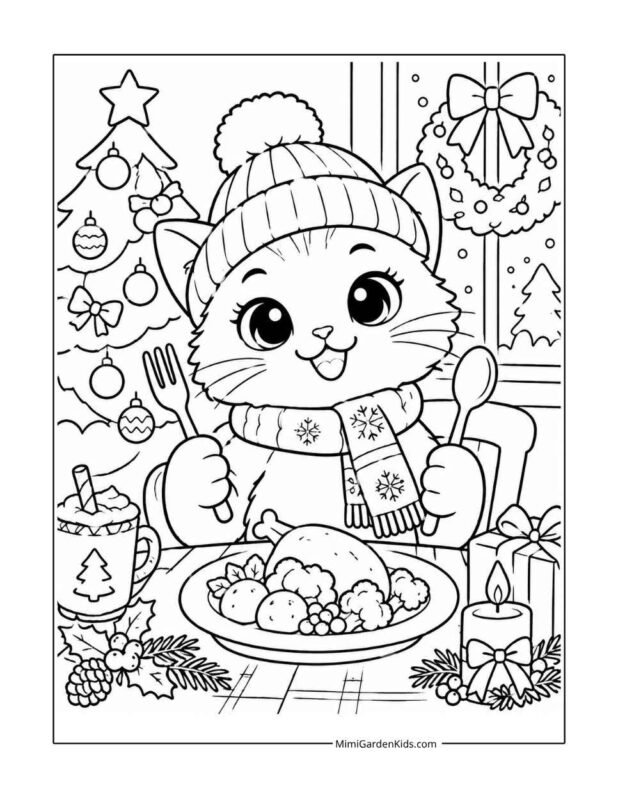 christmas cat coloring pages free printable