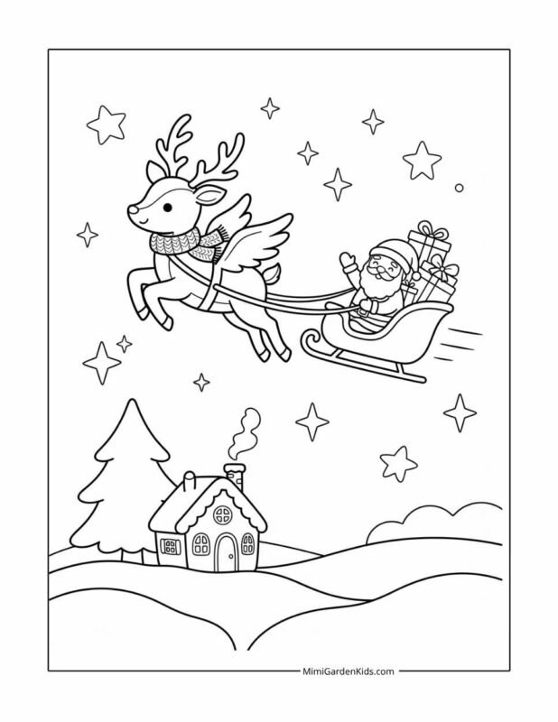 flying reindeer coloring pages free printable